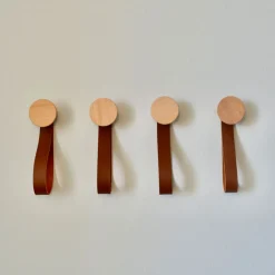 Modern Home by Bellver Cone Wall Hooks w/ Leather Strap - Set of 4
