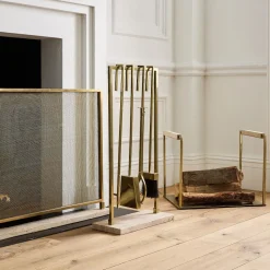 Modern Stone Fireplace Screen & Log Holder