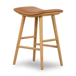 Oak Wood Leather Saddle Bar & Counter Stools