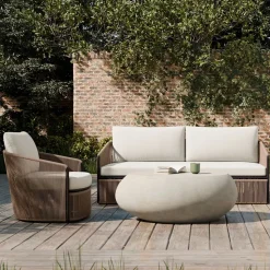 Oceana Outdoor Swivel Chair, Sofa & Pebble Coffee Table Set