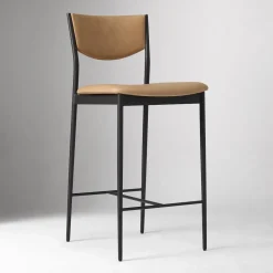 Open Box: Alessio Leather Counter Stool (26") - Ludlow Leather Cumin, Textured Antique Bronze, Champagne Bronze Accent
