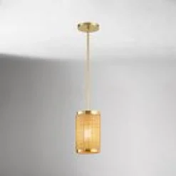 Open Box: Alya Rattan Pendant (7") - Vintage Brass, Natural Rattan