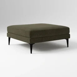 Open Box: Andes Ottoman (39") - Performance Distressed Velvet Juniper, Dark Pewter