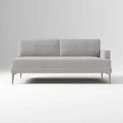 Open Box: Andes Right-Arm 2.5 Seater Sofa - Performance Chenille Tweed Storm Gray, Blackened Brass