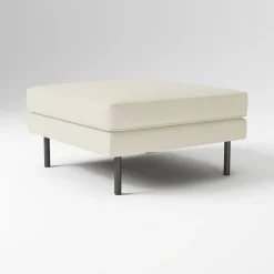 Open Box: Axel Leather Ottoman (28") - Sierra Leather Snow, Burnished Bronze