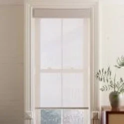 Open Box: Basketweave Unlined Light Filtering Roller Shade, 54"W x 66"L - Almond