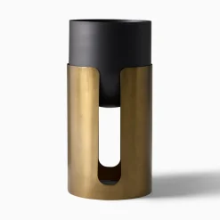 Open Box: Ciro Metal Standing Planter, Tall (12"D x 24"H) - Black and Brass