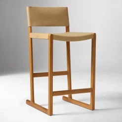 Open Box: Clyde Leather Counter Stool (26") - Ludlow Leather Cumin, Acorn