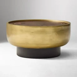 Open Box: Drum Storage Coffee Table (32") - Walnut, Antique Brass