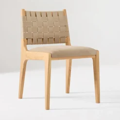 Open Box: Dunham Dining Chair - Ludlow Leather Sand, Blonde, Sand Straps
