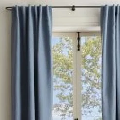 Open Box: European Flax Linen Light Filtering Curtain (48"W x 108"L) - Marina Blue