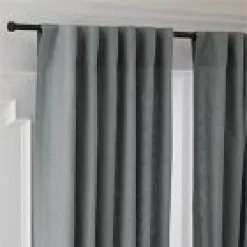 Open Box: European Flax Linen Light Filtering Curtain (48"W x 96"L) - Steel Blue