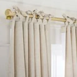 Open Box: European Flax Linen Light Filtering Curtain w/ Tie Top (48"W x 96"L) - Natural Flax