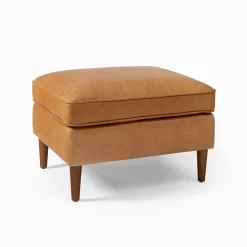 Open Box: Hamilton Leather Ottoman - Charme Leather Burnt Sienna, Almond