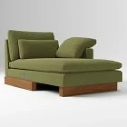 Open Box: Harmony Right Arm Chaise - Deluxe Velvet Tarragon, Dark Walnut