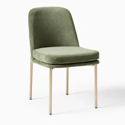 Open Box: Jack Metal Frame Dining Chair - Performance Distressed Velvet Green Spruce, Champagne Bronze