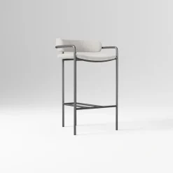 Open Box: Lenox Counter Stool, 26"H - Performance Coastal Linen Dove, Dark Bronze Finish