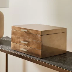 Open Box: Mid-Century Lacquer Jewelry Box, Grand (7.25"H) - Champagne