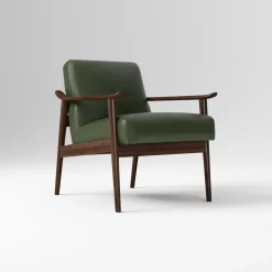 Open Box: Mid-Century Leather Show Wood Chair - Saddle Leather Banker, Espresso