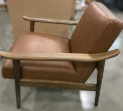 Open Box: Mid-Century Leather Show Wood Chair - Vegan Leather Saddle, Pecan