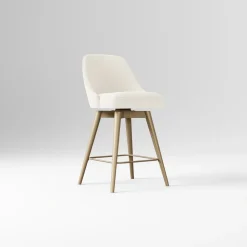 Open Box: Mid-Century Swivel Counter Stool (26.6") - Performance Yarn Dyed Linen Weave Alabaster, Blackened Brass