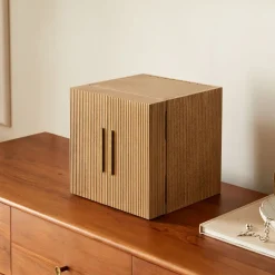 Open Box: Modern Fluted Jewelry Box, Cube (10"H) - Dune