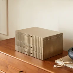 Open Box: Modern Fluted Jewelry Box, Grand (7.5"H) - Champagne