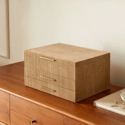 Open Box: Modern Fluted Jewelry Box, Grand (7.5"H) - Dune