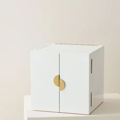 Open Box: Modern White Lacquer Jewelry Box - Cube