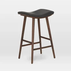 Open Box: Oak Wood Leather Saddle Bar Stool (26") - Warm Ash/Distressed Black