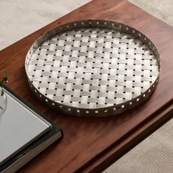 Open Box: Round Metal Woven Tray - Brushed Nickel