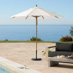 Open Box: Round Outdoor Umbrella w/ Wood Pole (9') - Driftwood Pole And Natural Canopy