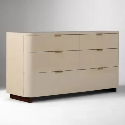 Open Box: Shea High-Gloss Enameled Lacquer 6-Drawer Dresser (60") - Ivory, Claro, Antique Brass