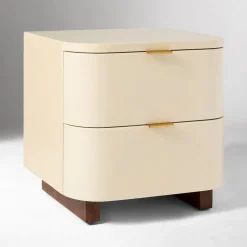 Open Box: Shea High-Gloss Enameled Lacquer Nightstand (20") - Ivory, Antique Brass
