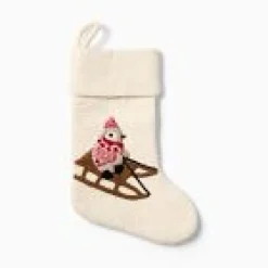 Open Box: Sledding Penguin Felt Stocking - White