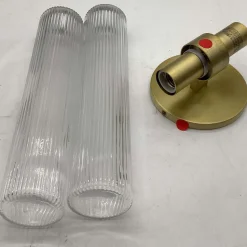 Open Box: Weston Fluted Glass Double Long Indoor/Outdoor Sconce (29") - Antique Brass, Clear Shade