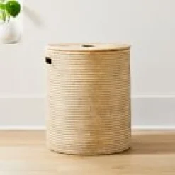 Open Box: Wooden Handle Lidded Hamper, Large (19.5"D x 21.5"H)