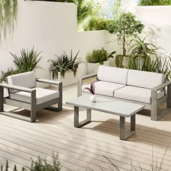 Portside Outdoor Sofa, Lounge Chair & Concrete Coffee Table Set