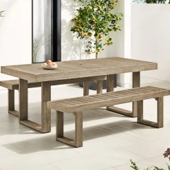 Portside Wood Outdoor Dining Table (76.5") & Benches Set