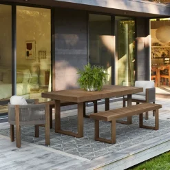 Portside Wood Outdoor Dining Table (76.5"), Portside Benches & Porto Chairs Set