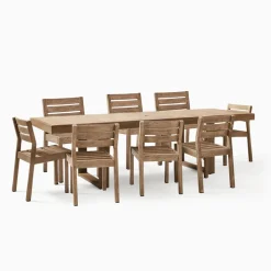 Portside Wood Outdoor Extendable Dining Table (76.5"–106") & Dining Chairs Set