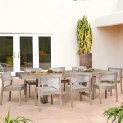 Portside Wood Outdoor Extendable Dining Table (76.5"–106") & Stacking Chairs Set