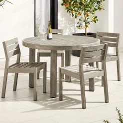 Portside Wood Outdoor Round Dining Table (48") & Dining Chairs Set