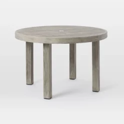 Portside Wood Outdoor Round Dining Table (48") & Stacking Chairs Set