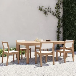 Portside Wood Outdoor Round Extendable Dining Table (48"–93") & Stacking Chairs Set