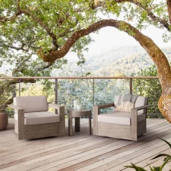 Portside Wood Outdoor Swivel Chairs & Round Side Table Set