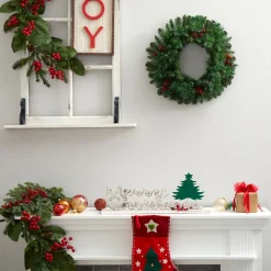 Pre-Lit Faux Frosted Pine & Pine Cones Wreath
