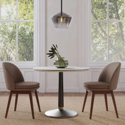 Raymond Restaurant Dining Table - Porcelain w/ Protective Metal Bumper - Round