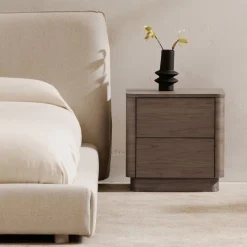 Rina Curved Oak 2-Drawer Pedestal Nightstand (20")