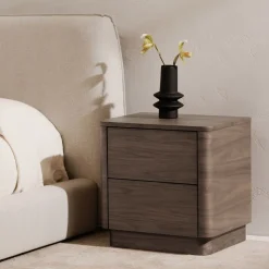Rina Curved Oak 2-Drawer Pedestal Nightstand (20")